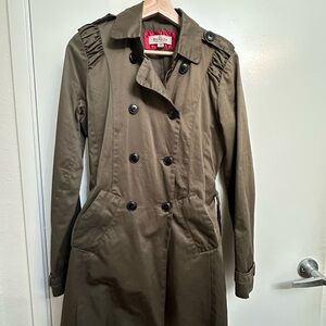 Bershka Green Trench Coat with Epaulettes and Belted Waist